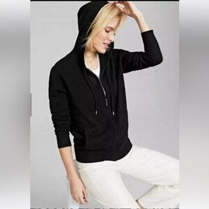 Charter Club 100% Cashmere Black zip up Hoodie size M NWT